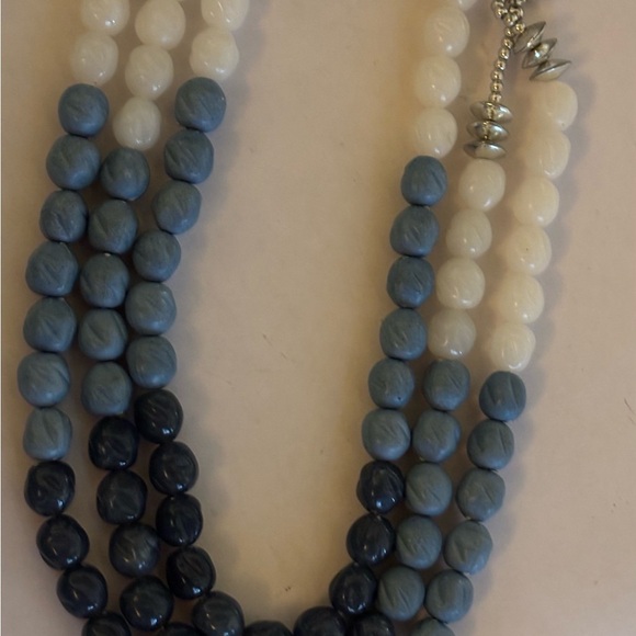 Charming Charlie Layered Necklace Beaded with Milky Quartz and Denim Toned Beads - Picture 3 of 6